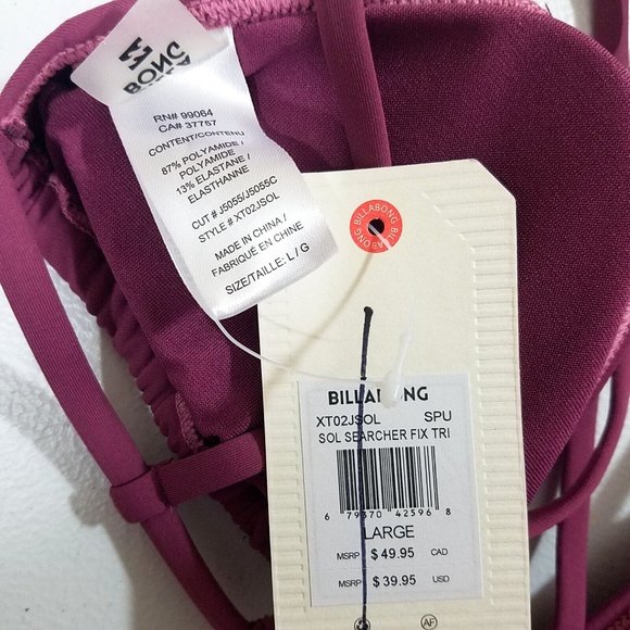 Billabong Sol Searcher Fixed Triangle Bikini Top Size Large - Picture 3 of 3